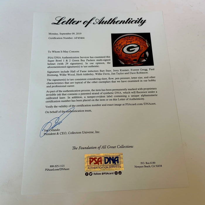 1966 & 1967 Green Bay Packers Super Bowl I & II Champs Team Signed Helmet PSA