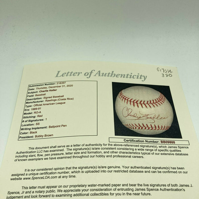 Charlie Keller Single Signed Official American League Baseball With JSA COA