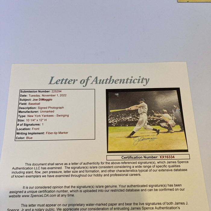 Joe Dimaggio Signed Autographed 10x12 Photo JSA COA New York Yankees