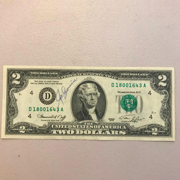 Joe Cronin Signed Autographed 1976 $2 Dollar Bill With JSA COA