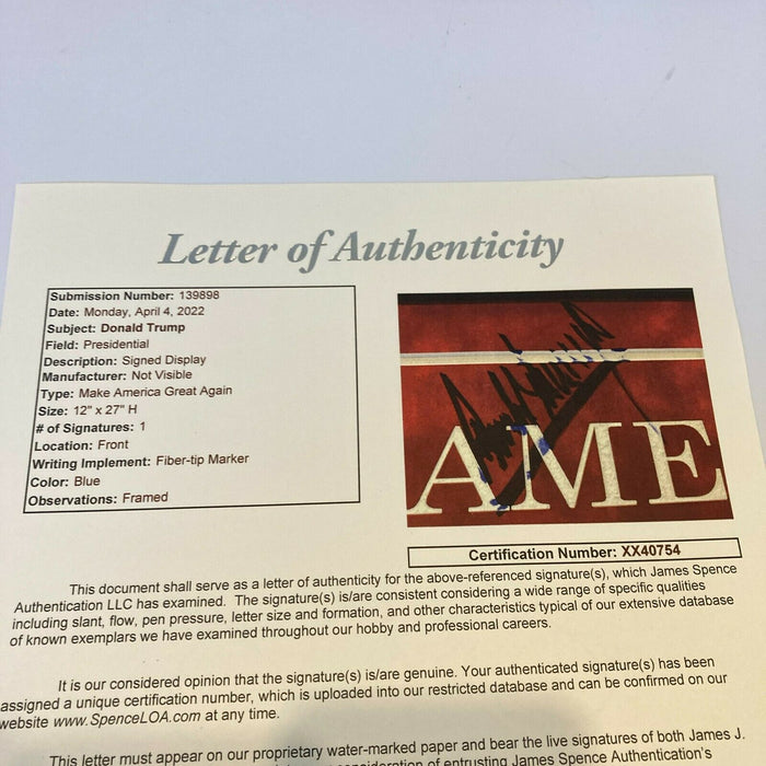 President Donald Trump Signed Make America Great Again 12x27 Framed Sign JSA COA