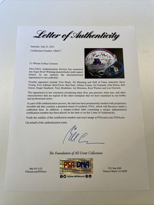 Super Bowl Quarterback Legends Signed Helmet 25 Sigs Tom Brady PSA DNA & Beckett