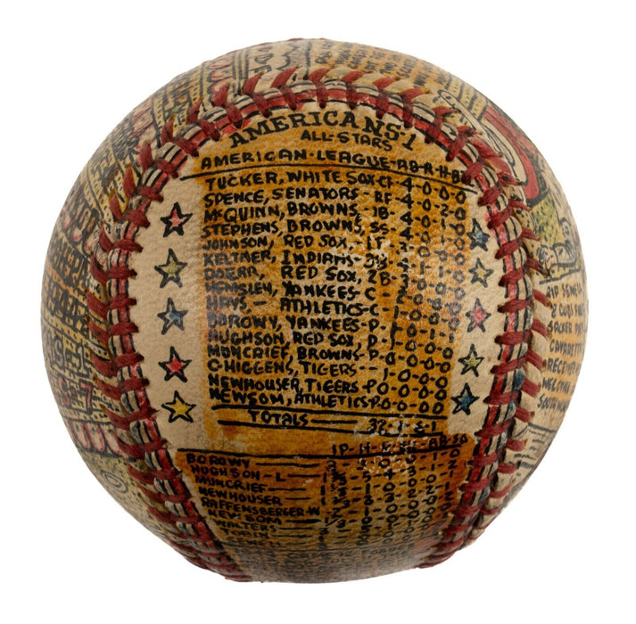 Beautiful 1944 All Star Game Hand Painted George Sosnak Folk Art Signed Baseball