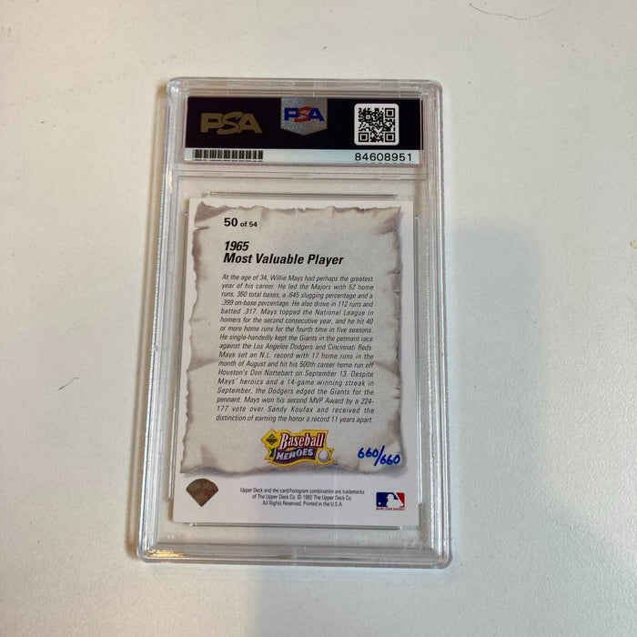 1992 Upper Deck Willie Mays Baseball Heroes Signed Baseball Card PSA DNA