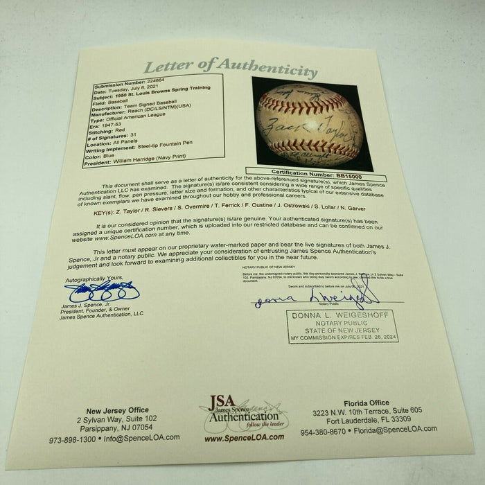 1950 St. Louis Browns Team Signed Official American League Baseball JSA COA