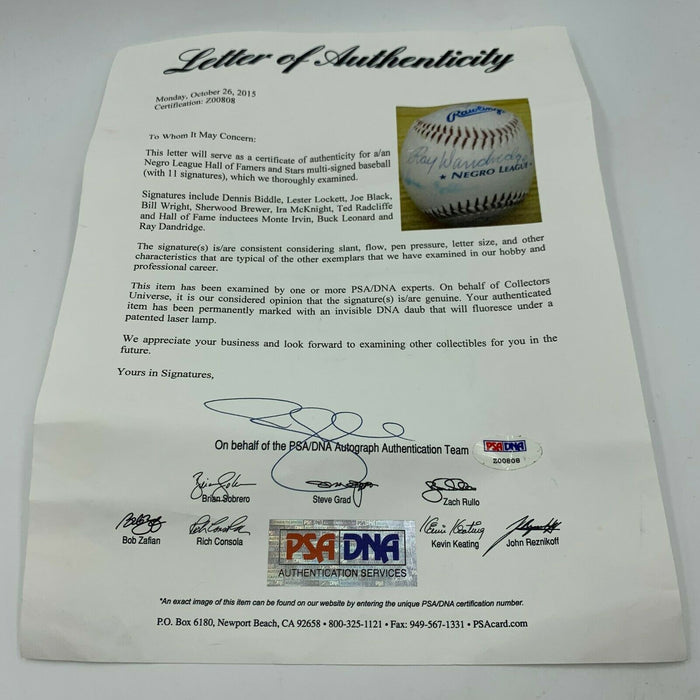 Negro League Legends Multi Signed Baseball Monte Irvin Buck Leonard PSA DNA COA