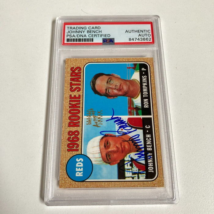 Johnny Bench Signed 1968 Topps RC RP Topps Archives PSA DNA Auto