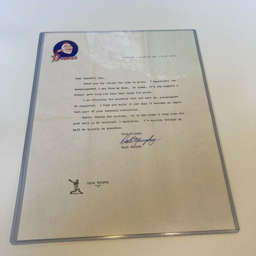 Dale Murphy 1980's Atlanta Braves Signed Letter To Baseball Fan