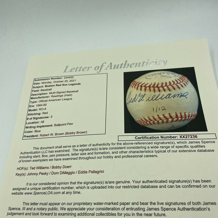 Ted Williams Boston Red Sox Legends Multi Signed American League Baseball JSA