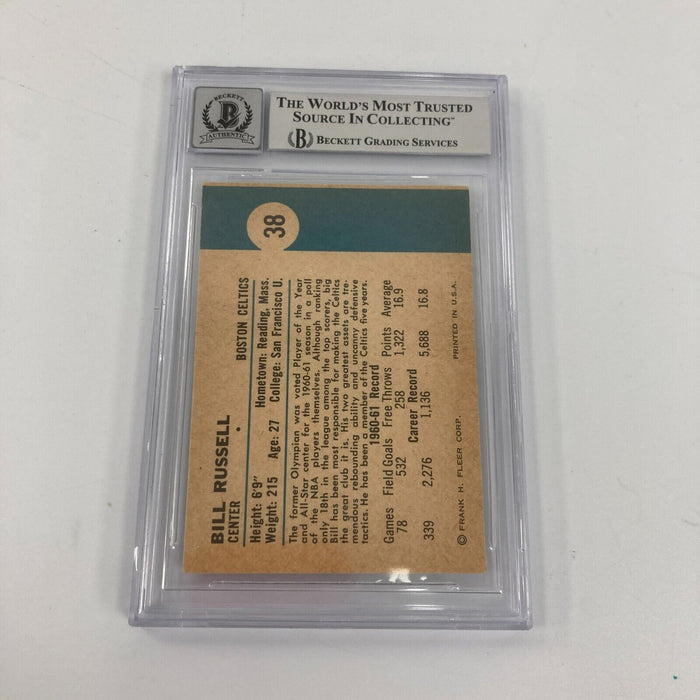 1961-62 Fleer #38 Bill Russell Signed Card BGS EX-MT 6, Beckett 8 Auto