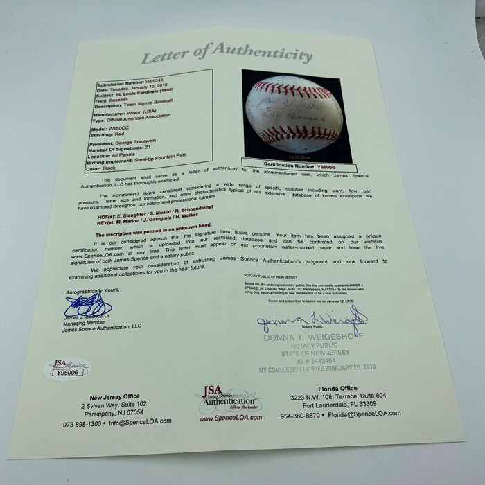 1946 St. Louis Cardinals World Series Champs Team Signed Baseball Musial JSA COA