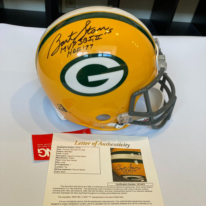 Bart Starr "Super Bowl I & II MVP, HOF 1977" Signed Green Bay Packers Helmet JSA