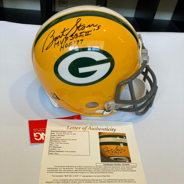Bart Starr "Super Bowl I & II MVP, HOF 1977" Signed Green Bay Packers Helmet JSA