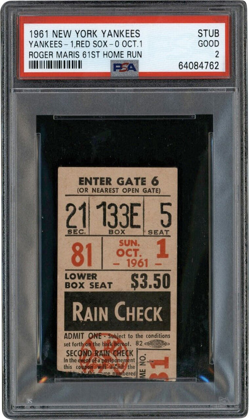 Roger Maris 61 Home Run Game Original Ticket PSA 2 Oct. 1, 1961