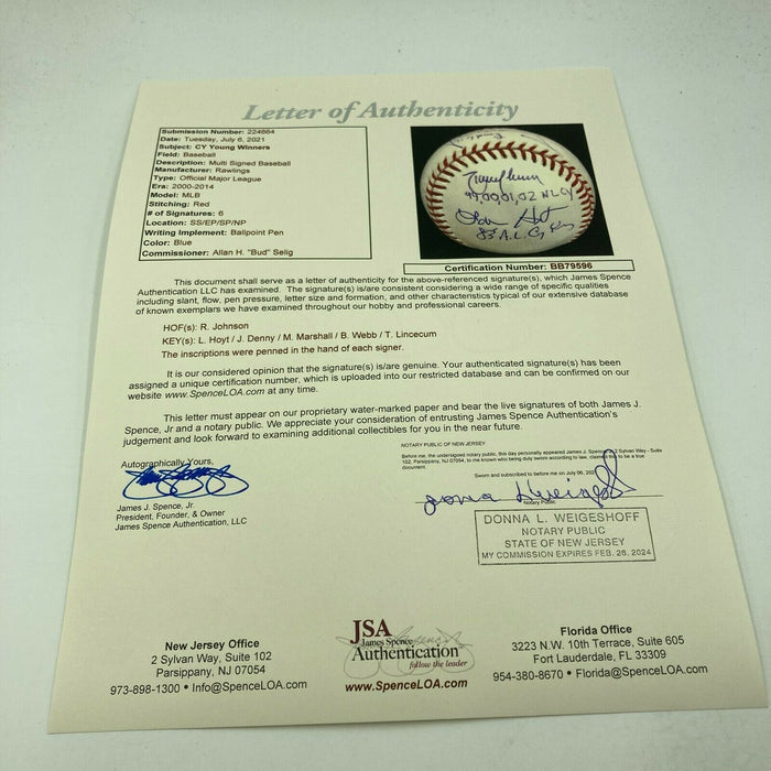 Randy Johnson Tim Lincecum Dr Mike Marshall Cy Young Winners Signed Baseball JSA