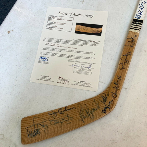 1992-93 Tampa Bay Lightning Inaugural Season Team Signed Hockey Stick JSA COA