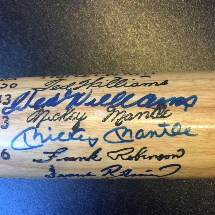 Stunning Mickey Mantle Ted Williams Carl Yastrzemski Triple Crown Signed Bat PSA