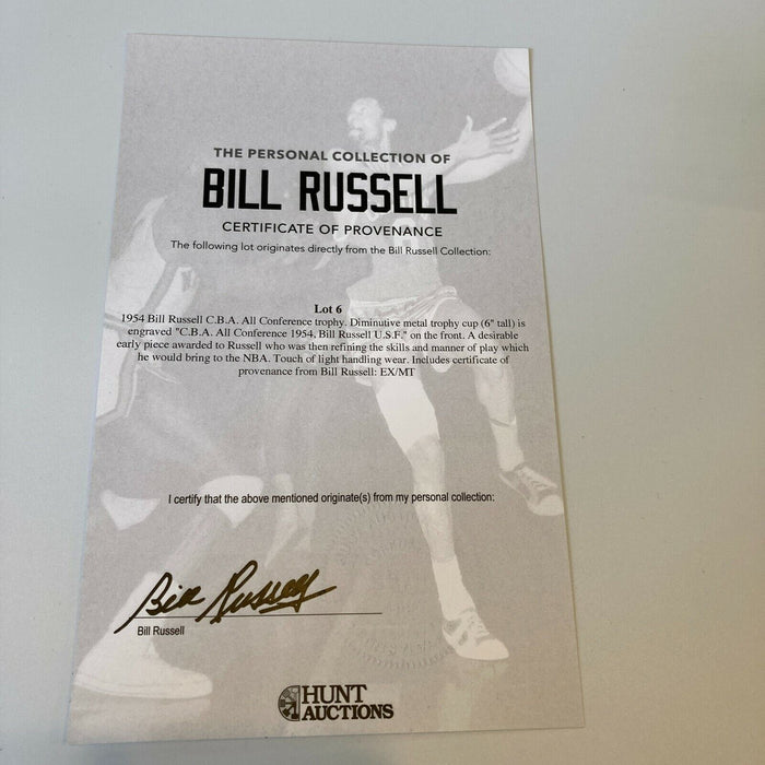 Bill Russell Pre Rookie 1954 NCAA Basketball Trophy W/ Bill Russell COA