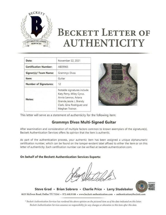 Katy Perry Ariana Grande Miley Cyrus Grammy Winners Signed Guitar Beckett COA