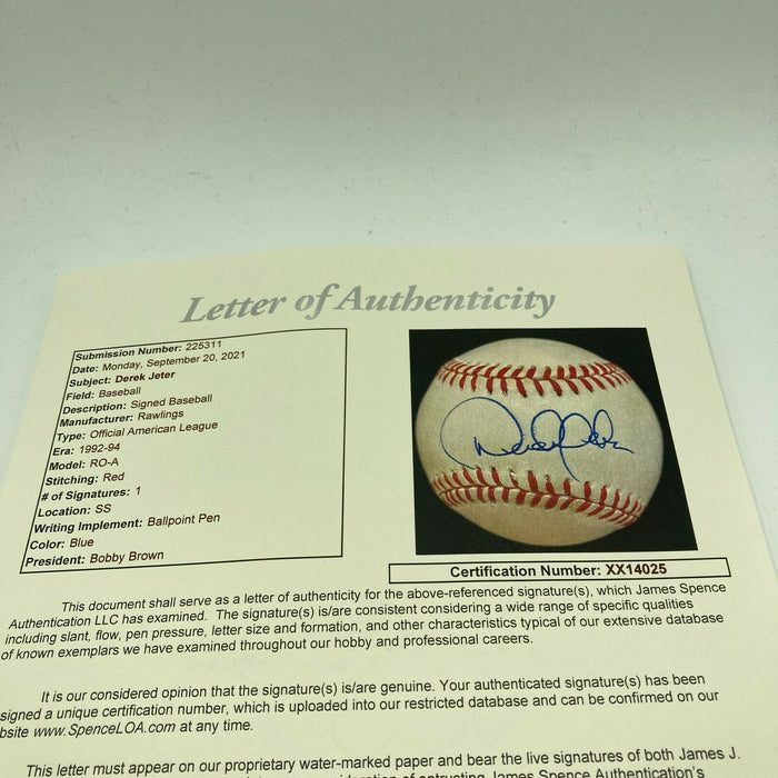 1995 Derek Jeter Pre Rookie Signed American League Baseball With JSA COA