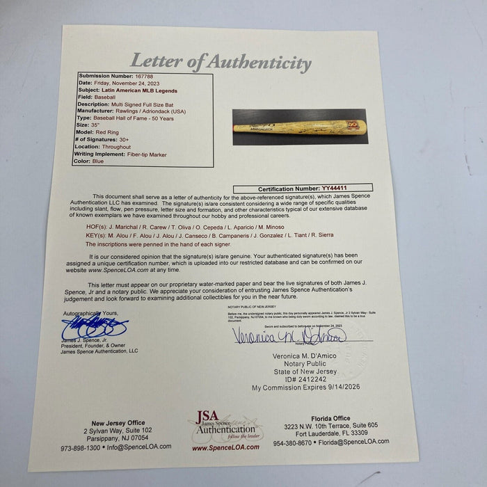 Rare Latin American Legends Multi Signed Baseball Bat 30+ Sigs JSA COA