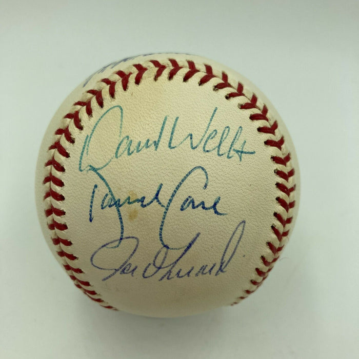 Don Larsen David Wells Cone Yogi Berra Yankees Perfect Game Signed Baseball JSA