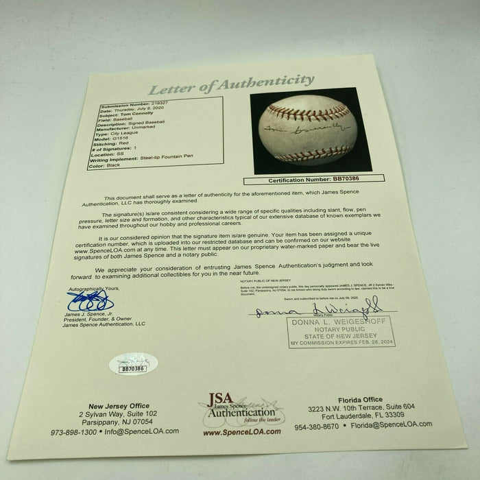 Extraordinary Tom Connolly Single Signed Baseball (HOF Dec. 1961) JSA COA