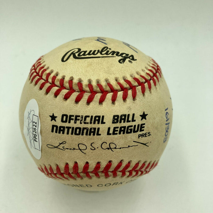 Pete Rose Signed Heavily Inscribed STAT National League Baseball JSA COA