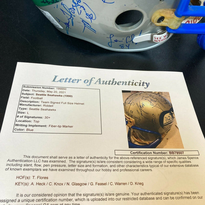 1990 Seattle Seahawks Team Signed Full Size Helmet 30+ Signatures With JSA COA