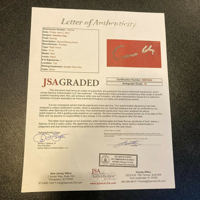 The Finest Cassius Clay Muhammad Ali Signed Boxing Glove JSA Graded GEM MINT 10