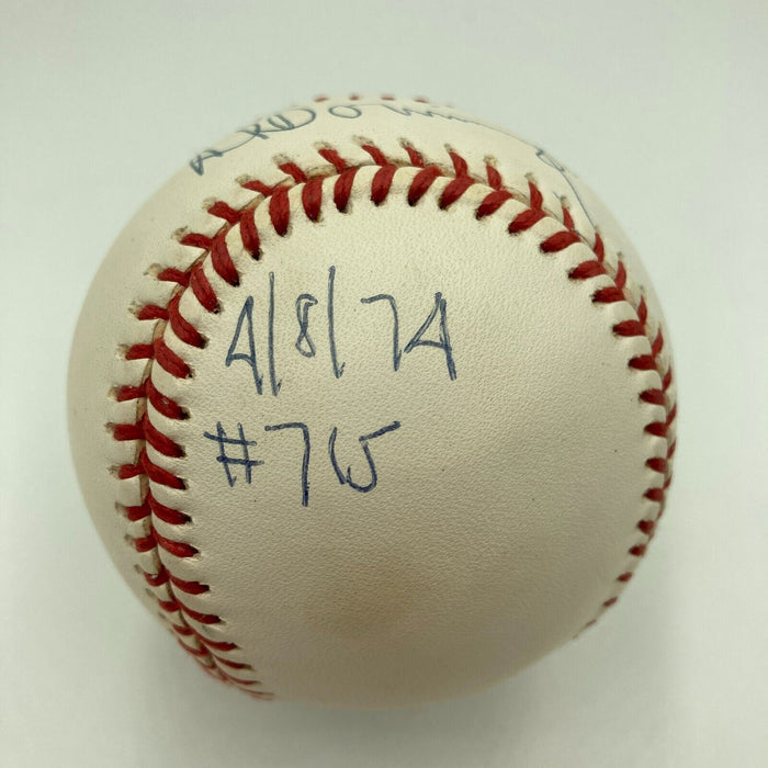 Hank Aaron Al Downing Joe Ferguson 715th Home Run 4-8-1974 Signed Baseball PSA