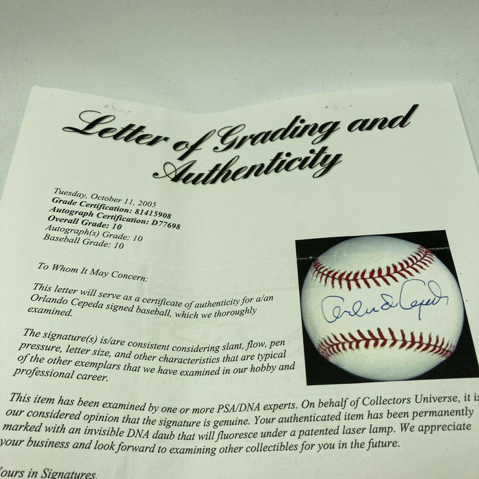 Orlando Cepeda Signed MLB Baseball PSA DNA Graded GEM MINT 10