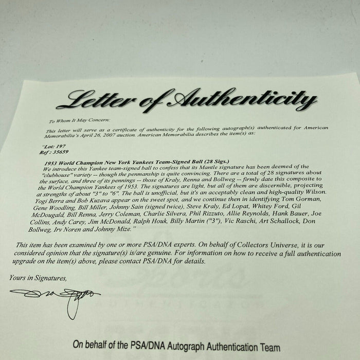 1953 New York Yankees World Series Champs Team Signed Baseball PSA DNA COA