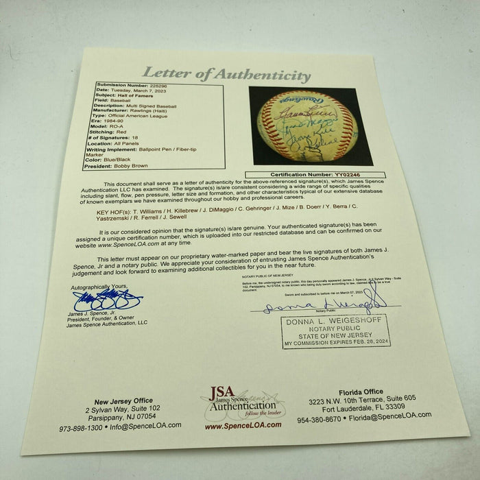 Joe Dimaggio Ted Williams Hall Of Fame Multi Signed Baseball JSA COA