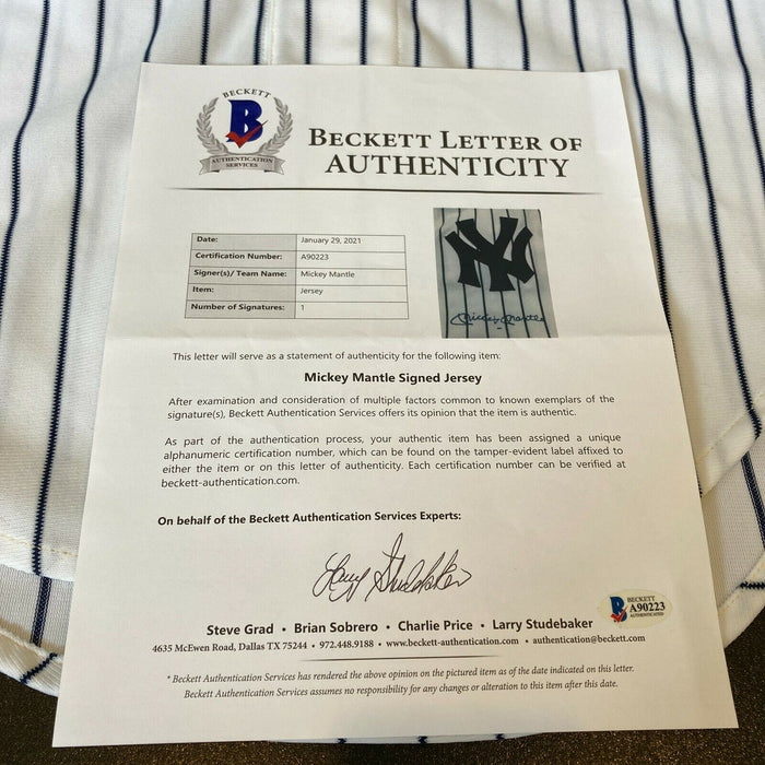 Mickey Mantle No.7 Signed Autographed New York Yankees Jersey With Beckett COA