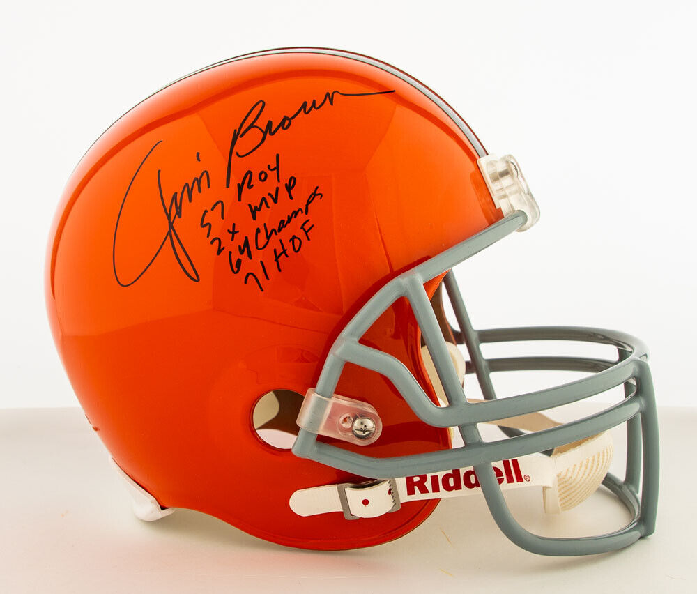 Jim Brown Signed Heavily Inscribed STATS Cleveland Browns Authentic Helmet JSA