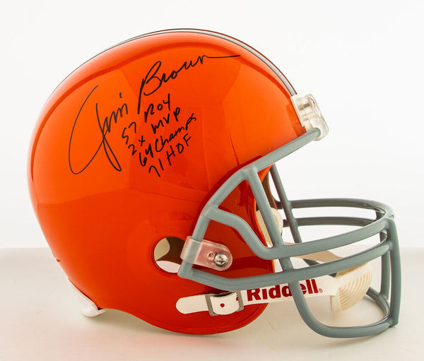 Jim Brown Signed Heavily Inscribed STATS Cleveland Browns Authentic Helmet JSA
