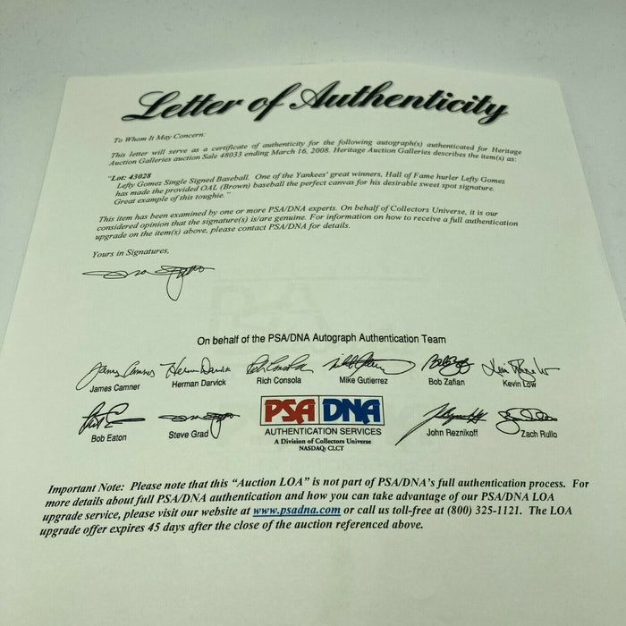 Lefty Gomez Signed Official American League Baseball With PSA DNA COA