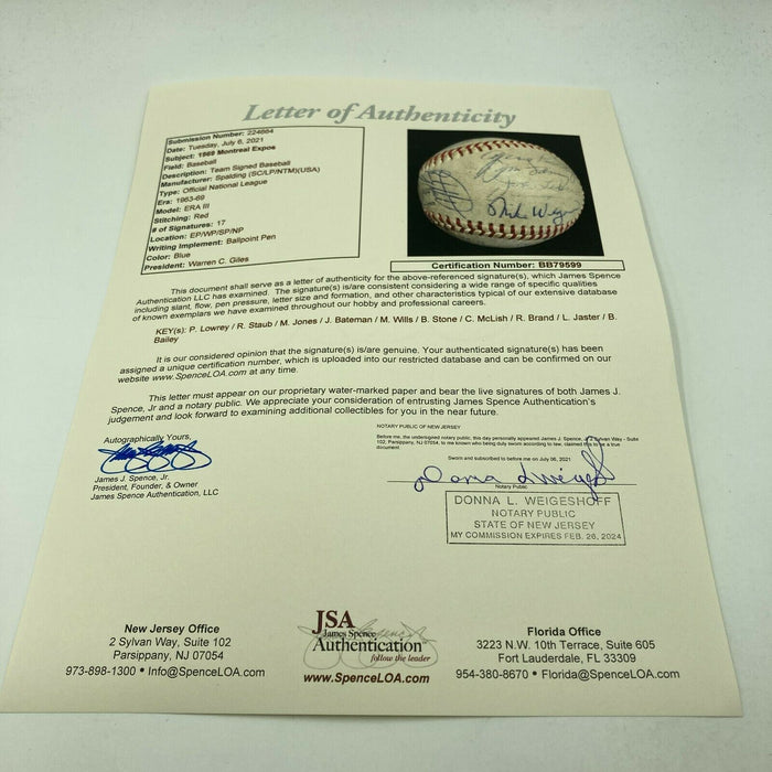 1969 Montreal Expos Inaugural Season Team Signed Game Used NL Baseball JSA COA
