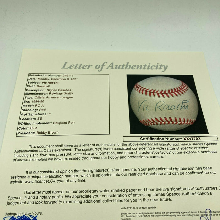 Vic Raschi SIngle Signed Official American League Baseball With JSA COA Rare