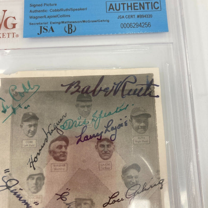 Babe Ruth Honus Wagner Ty Cobb Nap Lajoie Tris Speaker Signed Photo JSA BGS