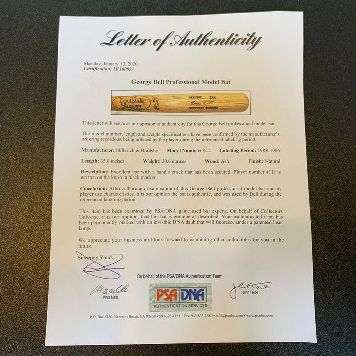 1983 George Bell Rookie Signed Game Used Baseball Bat PSA DNA Toronto Blue Jays