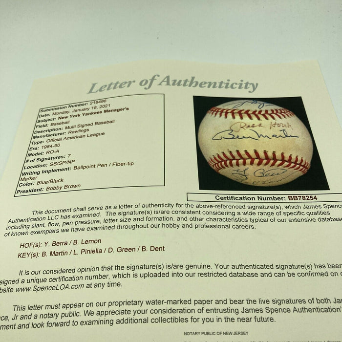 New York Yankees Legendary Managers Signed Baseball Billy Martin Yogi Berra JSA