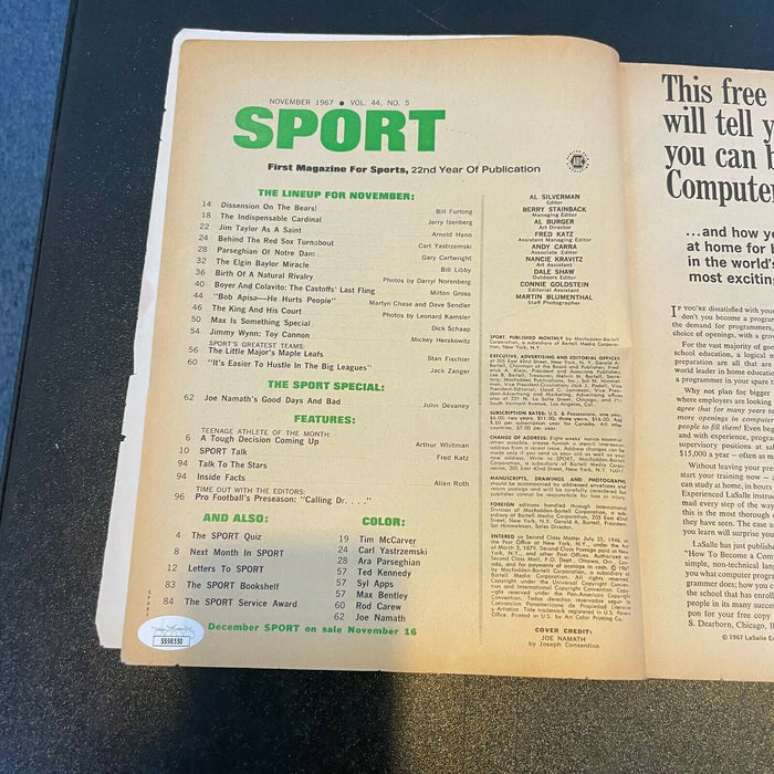 Joe Namath Signed Autographed 1960's Sport Magazine JSA COA