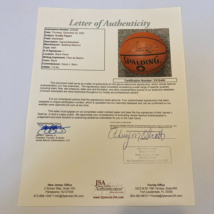 Scottie Pippen Signed Autographed Spalding NBA Basketball JSA COA