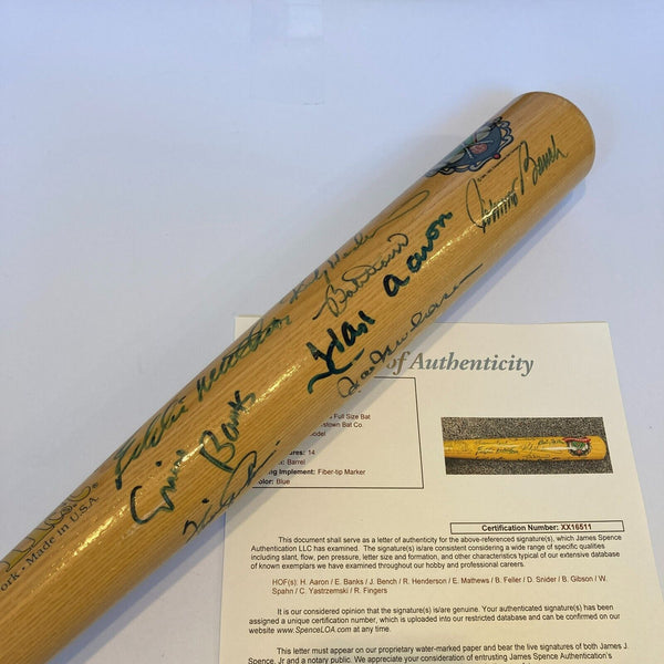 Hank Aaron Ernie Banks Hall Of Fame Multi Signed Baseball Bat JSA COA