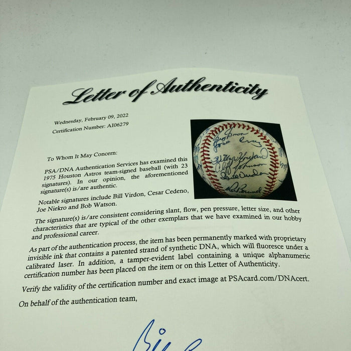 1975 Houston Astros Team Signed Official American League Baseball PSA DNA COA