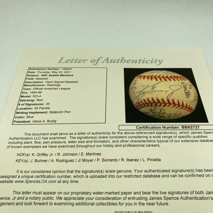 1997 Seattle Mariners Team Signed Baseball Ken Griffey Jr Alex Rodriguez JSA COA