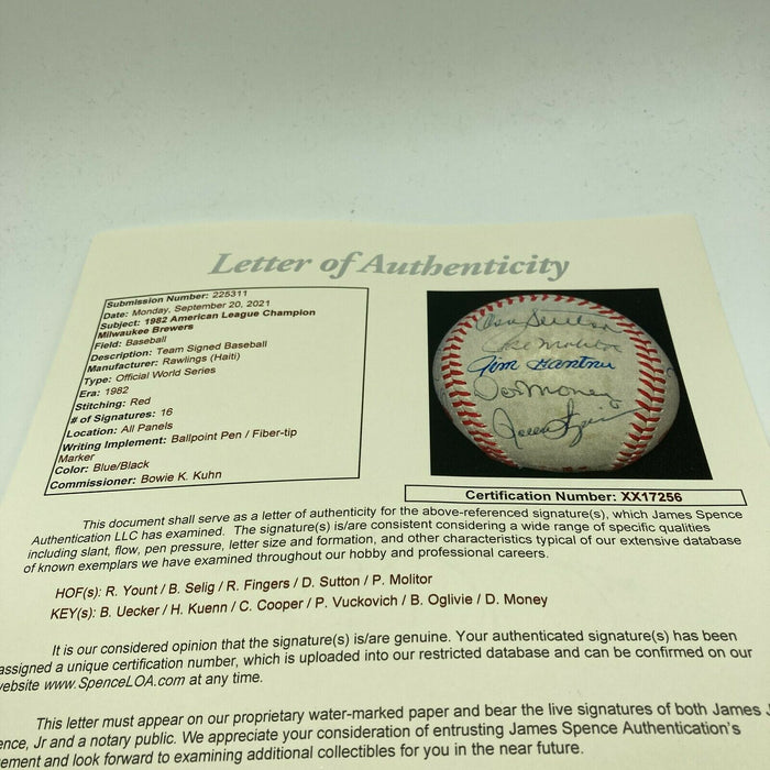 1982 Milwaukee Brewers AL Champs Team Signed World Series Baseball With JSA COA