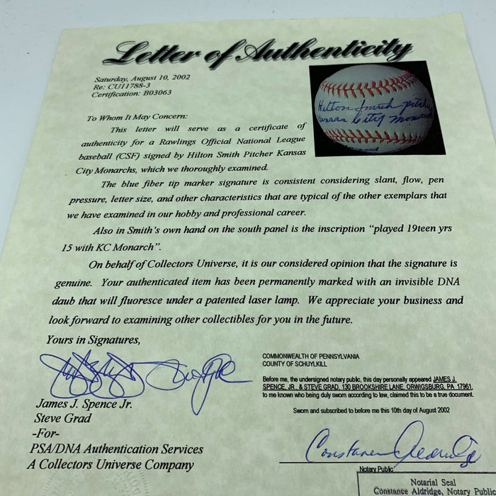 The Finest Hilton Smith Single Signed National League Baseball With PSA DNA COA